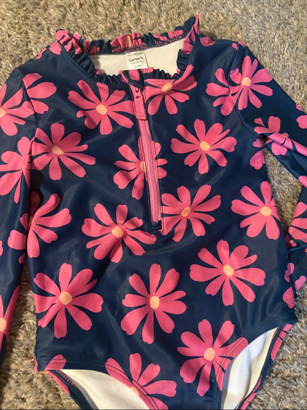 Carter's Navy and Pink Floral Long-Sleeve One-Piece Swimsuit